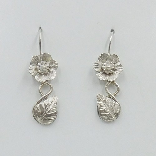 DKC-2015 Earrings Sterling Silver Flower/Leaves $80 at Hunter Wolff Gallery